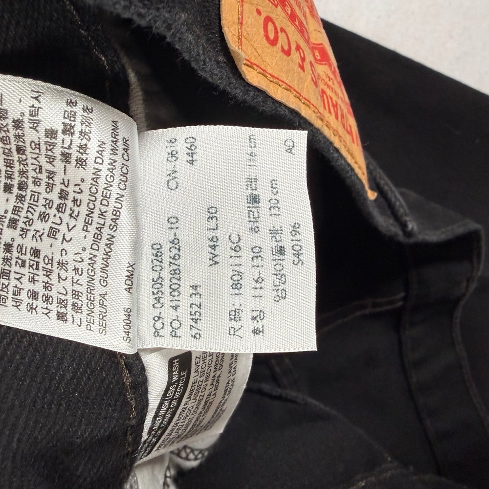 Levis 505 Regular Fit Black Denim Jeans Mens W46 L30 Straight Leg 04505-0260 - Picture 3 of 9
